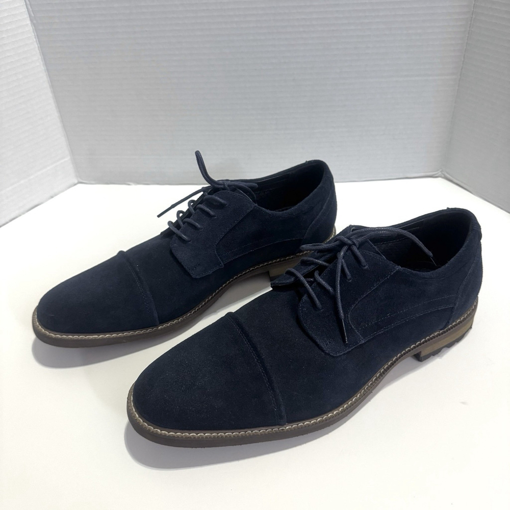 New Carlo Morandi Tony Oxford Suede Leather Shoes Size:10D Men DeepNavy Cap Toe - Picture 2 of 10